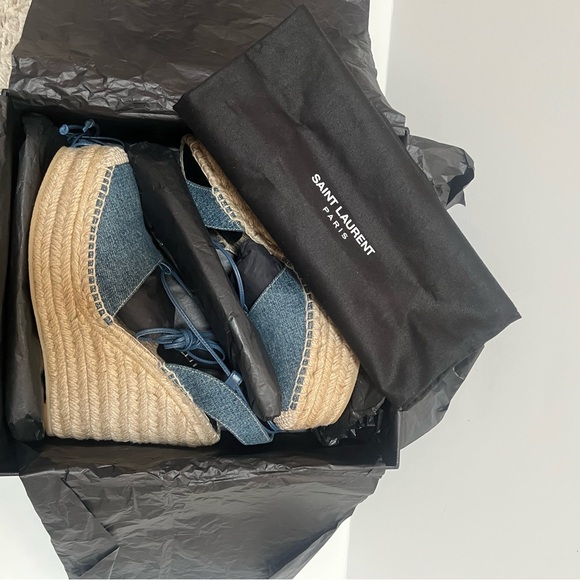 NIB SAINT LAURENT BLUE DENIM WEDGE ESPADRILLE SIZE 39 - Picture 9 of 11